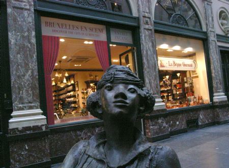 A girl sculpture is seen on St. Hubert Gallery in the center of Brussels. I took the picture on November 6, 2009.