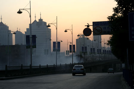 The first light of day in Xining is beautiful in this photo taken on October 31, 2009.