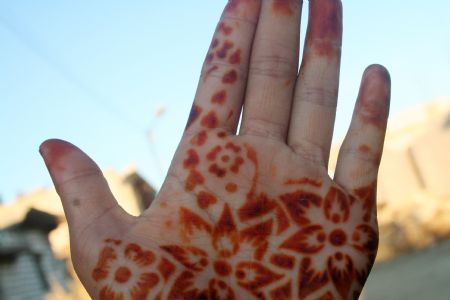 Rawia, cousin of Mony Omar Rageh,displays the paintings on her hand in Siwa, Egypt, October 23, 2009. My name is Mony Omar Rageh, a 12-year-old student of Al Naser Preliminary School in Siwa. Most girls here quit high school but I want to complete my education and go to college. I want to be a businesswoman and open a big bazaar to sell antiques and handmade carpets to tourists. 