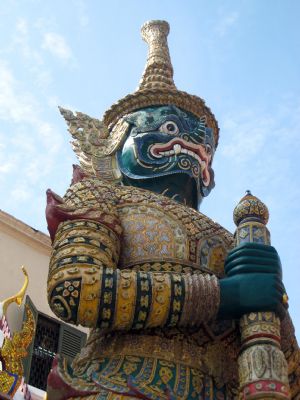 The photo I took on October 22, 2009 shows the door-god in Wat Phra Kaew.