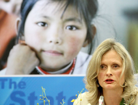 United Nations Children's Fund (UNICEF) China Officer-in-Charge and Chief of Social Policy and Economic Analysis Hana Brixi speaks during the launch ceremony of the State of the World's Children Report (Chinese-Edition) in Beijing, capital of China, November 20, 2009.