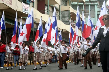 The picture taken by Eduardo Loayza shows pupils taking part in the parade on the Panama's Flag Day, November 4, 2009.