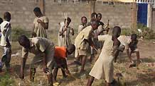 Pupils of a local primary school removes weeds and garbage out of the campus in Lome, capital of Togo, October 2, 2009. Many children in Togo cares about the earth, hoping that there will be no pollution and disasters on earth in the future.