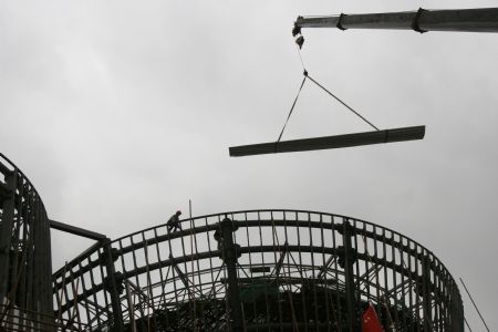 Workers proceed on a building site of the 2010 Shanghai World Expo in Shanghai, east China, November 29, 2009. Most of the pavilions are taking on a dashing look with the coming of the 2010 Shanghai World Expo, which will fall in May of next year.