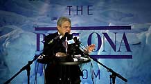 Financier George Soros speaks at a news conference on the sidelines of the United Nations Climate Change Conference in Copenhagen, capital of Denmark, December 10, 2009.