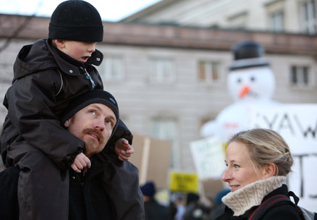 AA family attend the Global Day of Action at parliament square in Copenhagen, capital of Denmark, on December 12, 2009.