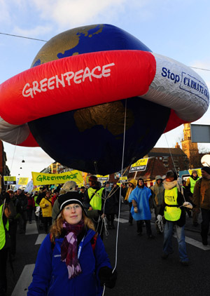 Environmentalists held a rally in Copenhagen, Denmark, December 12, 2009.