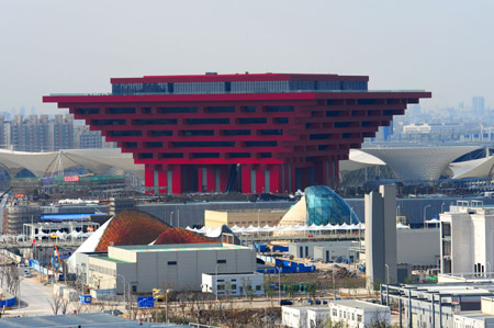 The photo taken on December 16, 2009 shows the UAE Pavilion (L, bottom) in front of China Pavilion in the Pudong Park of Shanghai World Expo.