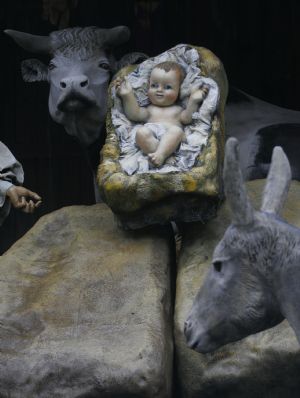 Photo taken on December 19, 2009 shows a detail of a huge sculpture of the nativity scene set in front of the Congress building to celebrate the upcoming Christmas in Buenos Aires, capital of Argentina. 