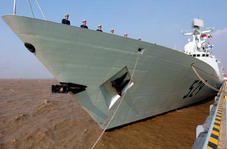 The picture taken on December 20, 2009 shows 'Zhoushan' Warship is berthed at a military port in Zhoushan, Zhejiang Province.