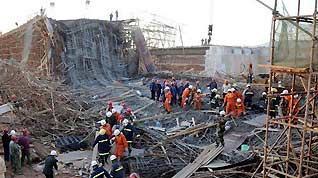 Rescuers search for survivors in debris of a collapsed overpass at the new Kunming Airport January 3, 2009.