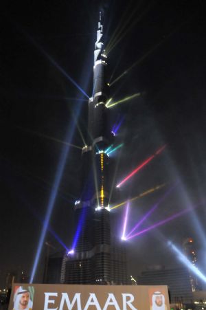 The Burj Khalifa tower is seen during its opening ceremony in Dubai, the United Arab Emirates, January 4, 2010. 