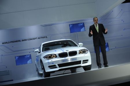 A BMW Concept Active E is unveiled during the media preview of the 2010 North American International Auto Show (NAIAS) at Cobo center in Detroit, Michigan, US, January 11, 2010. 