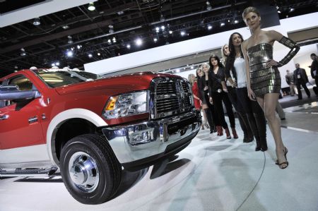 A Dodge Ram car is shown during the press preview of the 2010 North American International Auto Show (NAIAS) at Cobo center in Detroit, Michigan, the United States, January 11, 2010.