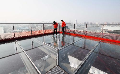 Photo taken on January 18, 2010 shows the newly-completed suspending sightseeing corridor on the overstorey of the China Pavilion of the 2010 Shanghai World Expo, in Shanghai, east China. 