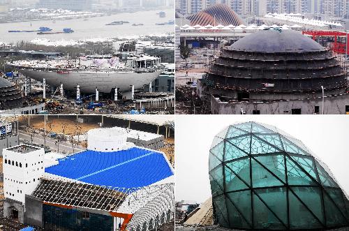 The combo photo taken on February 3, 2010 shows pavilions of Saudi Arabia, India, Israel and Oman (Clockwise) in the Shanghai World Expo Park in east China's Shanghai Municipality. 