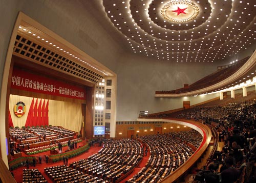 The Third Session of the 11th National Committee of the Chinese People's Political Consultative Conference (CPPCC) opens at the Great Hall of the People in Beijing, capital of China, March 3, 2010.