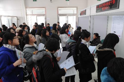 Girl graduates queue up for interviews for their jobs with employers at a girl graduate-only job fair in Beijing, capital city of China, March 3, 2010. 