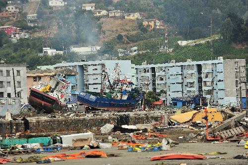 Photo taken on March 3, 2010 shows the port of the quake-devastated Talcahuano, south Chile. 