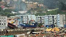 Photo taken on March 3, 2010 shows the port of the quake-devastated Talcahuano, south Chile.