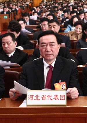 The delegation to the Third Session of the 11th National People&apos;s Congress (NPC) from north China&apos;s Hebei Province attends the opening meeting of the Third Session of the 11th NPC at the Great Hall of the People in Beijing, capital of China, March 5, 2010.