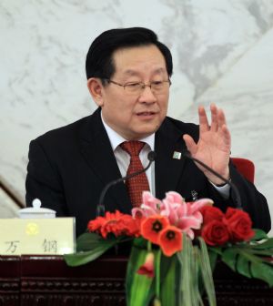 Wan Gang, vice-chairperson of the 11th National Committee of the Chinese People's Political Consultative Conference (CPPCC), speaks during a news conference held by the Third Session of the 11th National Committee of the CPPCC on the 2010 Shanghai World Expo in Beijing, capital of China, March 8, 2010.
