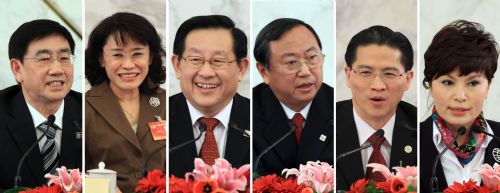 A combo shows (L-R) Zhao Jinjun, Zhang Haidi, Wan Gang, Wan Jifei, Zhou Hanmin and Li Ruiying, members of the 11th National Committee of the Chinese People's Political Consultative Conference (CPPCC), answer questions by journalists during a news conference held by the Third Session of the 11th National Committee of the CPPCC on the 2010 Shanghai World Expo in Beijing, capital of China, March 8, 2010.