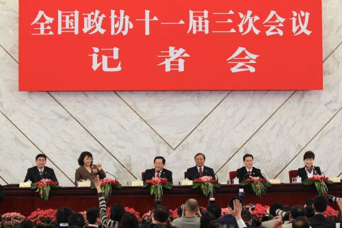 A news conference held by the Third Session of the 11th National Committee of the Chinese People's Political Consultative Conference on the 2010 Shanghai World Expo is held in Beijing, capital of China, March 8, 2010.