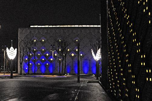 Photo taken on March 6, 2010 shows the illuminated Urban Best Practices Area (UBPA) at Shanghai Expo park during the light debugging, in Shanghai, east China.