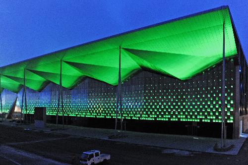 Photo taken on March 7, 2010 shows the illuminated African joint pavilion at Shanghai Expo park during the light debugging, in Shanghai, east China. 