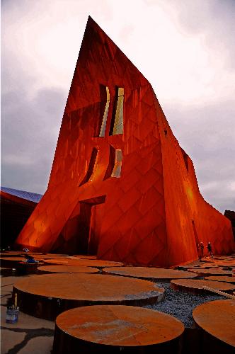 Photo taken on March 7, 2010 shows the illuminated Luxemburg pavilion at Shanghai Expo park during the light debugging, in Shanghai, east China. 