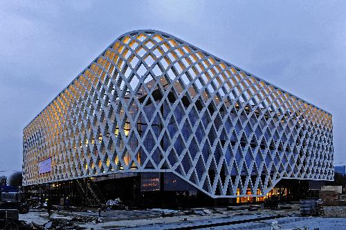 Photo taken on March 7, 2010 shows the illuminated France pavilion at Shanghai Expo park during the light debugging, in Shanghai, east China.