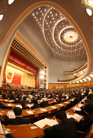 The fourth plenary meeting of the Third Session of the 11th National Committee of the Chinese People&apos;s Political Consultative Conference (CPPCC) is held at the Great Hall of the People in Beijing, capital of China, March 10, 2010. 