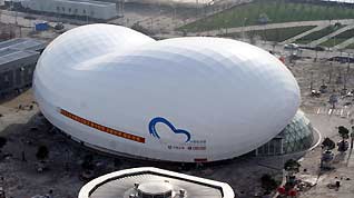 The photo taken on March 12, 2010 shows the China Aviation Pavilion with double-layer walls bringing in fresh air in 2010 World Expo Site, east China's Shanghai Municipality.