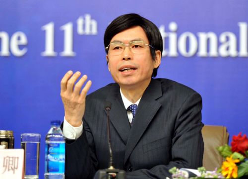 Fang Aiqin, minister assistant of the Ministry of Commerce(MOFCOM), speaks during a press conference on 'Activating Circulation and Promoting consumption' held on the sidelines of the Third Session of the 11th National People's Congress in Beijing, China, March 13, 2010.
