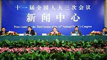 A press conference on 'Remanufacturing and the Sustainable Development of China's Auto-industry' is held on the sidelines of the Third Session of the 11th National People's Congress in Beijing, China, March 13, 2010.