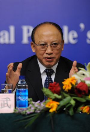 He Huawu, Chief Engineer of Ministry of Railways (MOR), speaks during a press conference on high-speed railway construction and development in China held on the sidelines of the Third Session of the 11th NPC in Beijing, China, March 13, 2010.