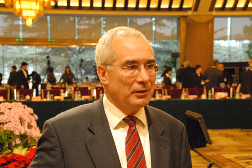 Nicholas Stern, professor of London School of Economics and Political Science receives Xinhuanet interview at China Development Forum 2010 in Beijing, capital of China, March 21, 2010.
