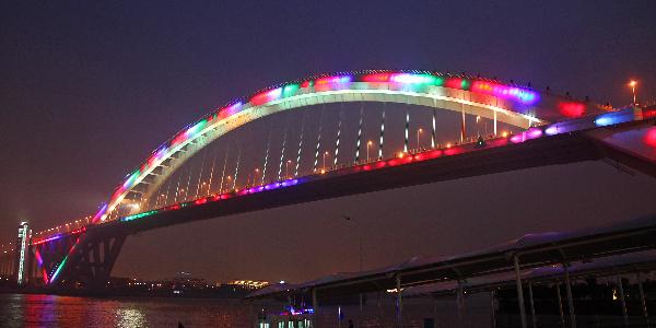 The Lupu Bridge near the Shanghai World Expo Park is seen illuminated on March 31, 2010 in Shanghai, China. 