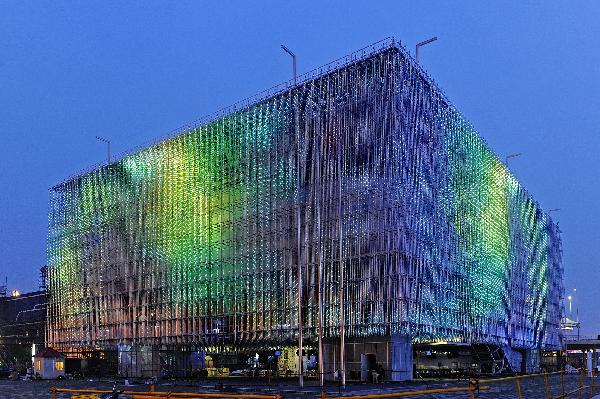 The 'Corporate Pavilion Shanghai' at the west part of the Shanghai World Expo Park is seen illuminated on March 31, 2010 in Shanghai, China. 