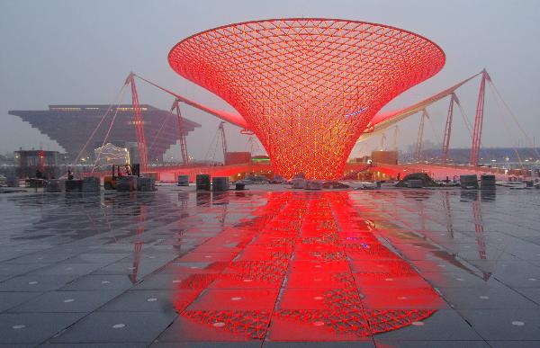 The Axis at the centre of the Shanghai World Expo Park is seen illuminated on March 31, 2010 in Shanghai, China. 