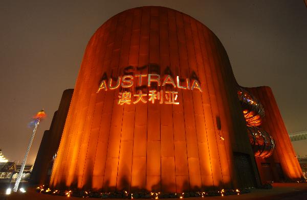 The Australia Pavilion for Shanghai Expo goes on trial illumination in east China's Shanghai, on April 5, 2010. 