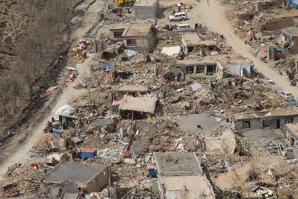 Aerial image taken on April 16, 2010 shows the quake-hit Yushu County, northwest China&apos;s Qinghai Province. The death toll from Wednesday&apos;s devastating earthquake reached 1,706 on Sunday.