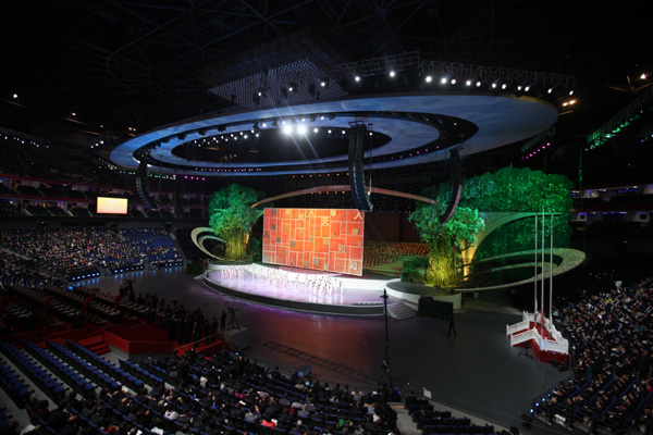 The pre-ceremony performance is held ahead of the opening ceremony for the Shanghai World Expo at the Expo Cultural Center in Shanghai, east China, April 30, 2010.