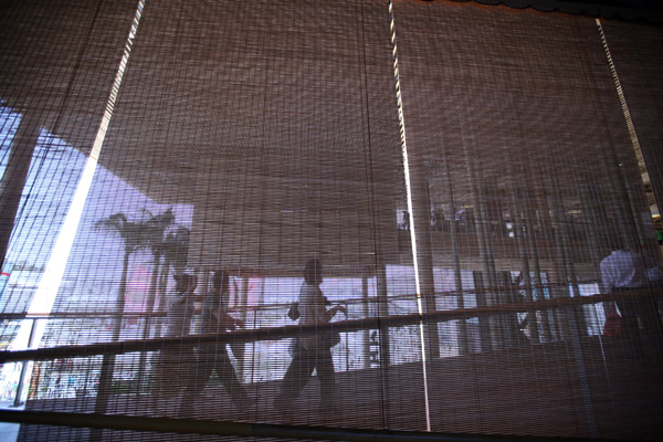 A bamboo curtain is seen in the Indonesia Pavilion in the World Expo in Shanghai, east China, on May 3, 2010.