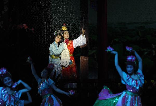 Actors from the Phibada Opera Troupe of the Democratic People's Republic of Korea (DPRK) perform 'A Dream of Red Mansions' in Beijing, capital of China, May 6, 2010. 