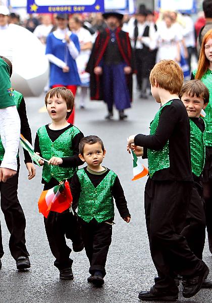 Children from European countries march with the performers during the European Day parade at the 2010 World Expo site in Shanghai May 9, 2010. 