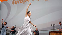 Performers from a Spain's Galicia dancing troupe dance during the Galicia week event held by the Spain Pavilion at the 2010 World Expo in Shanghai, east China, May 18, 2010.