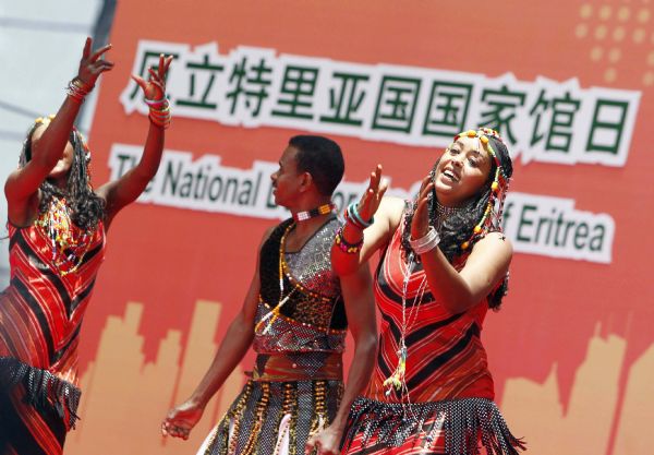 Actors from Eritrea perform during a ceremony marking the National Pavilion Day of Eritrea, at the World Expo in Shanghai, May 25, 2010.