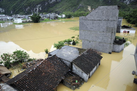 A flooded town in Laibin City, south China's Guangxi Zhuang Autonomous Region, is seen in this photo taken on June 1, 2010. 